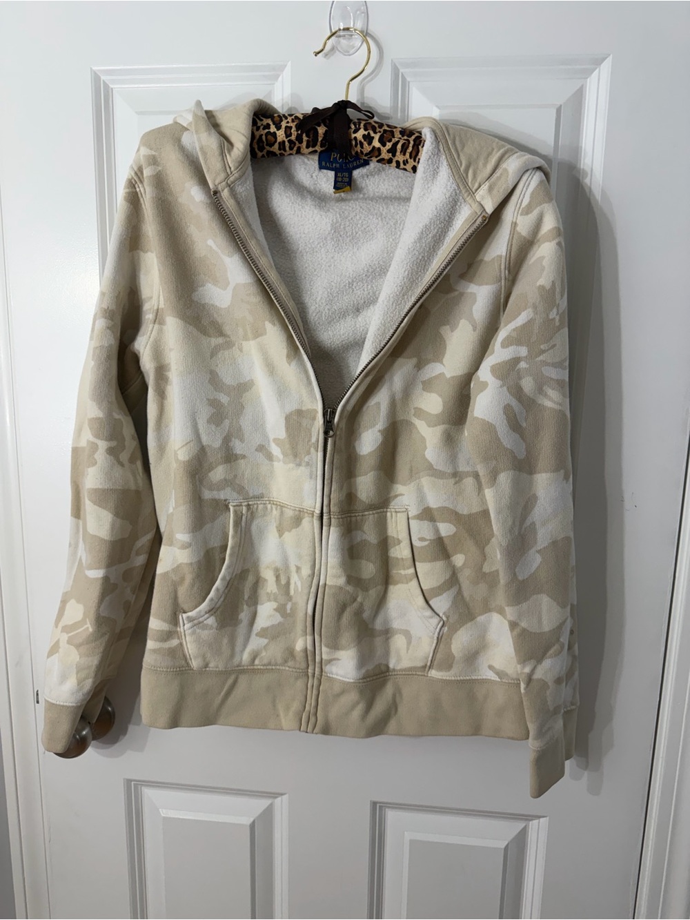 Polo by Ralph Lauren Beige and Brown Leopard-Trim Hoodie